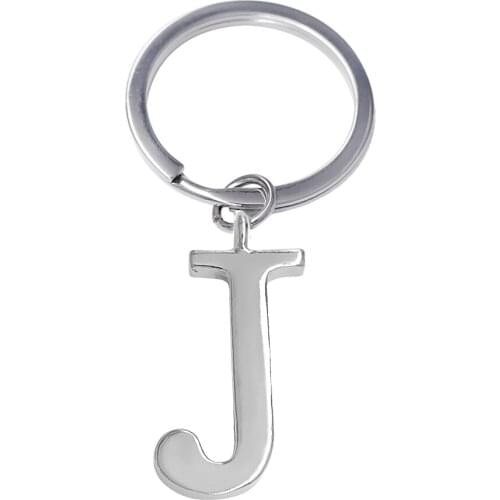 Fashion DIY English Alphabet Key Ring Alloy Rhodium Plated Alphabet Word J Charm KeyChain with Long Chain Key holder