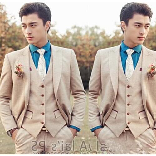 Mens clothing khaki singer stage men wedding suits 2020 male slim suits terno masculino casamento groom suit + vest + pant