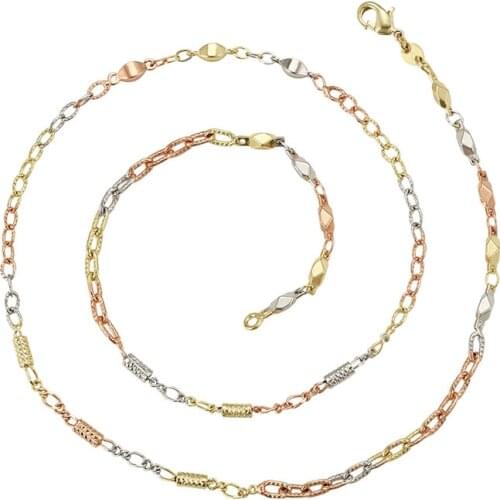 MxGxFam ( 47 cm * 3 mm ) Mix 3 Gold Color Beads Chian Necklaces for Women Fashion Jewelry
