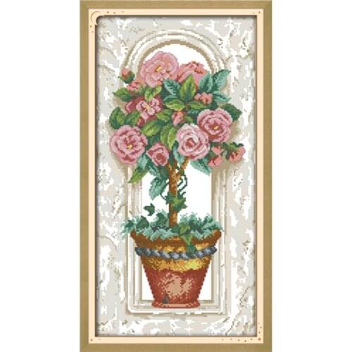 Roses on the windowsill cross stitch kit flower 14ct printed fabric canvas stitching embroidery DIY handmade needlework