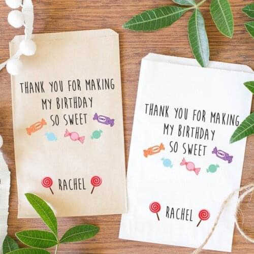 Custom name Candy Theme kids birthday baby Shower popcorn candy Buffet lolly bags Gender Reveal Bakery Cookie goody gift Favors