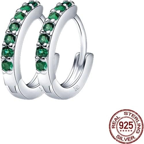 2021 New 100% Real 925 Sterling Silver Emerald Green Multi-Size Round Zircon Earrings For Women Birthday Fashion Jewelry Gift