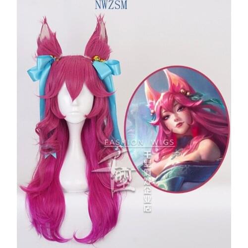 Game LOL Spirit Blossom Ahri Cosplay Wig With Ears Headwear Cosplay Costume The Nine-Tailed Fox Hair Women Wigs