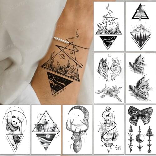 Water Transfer Temporary Tattoo Sticker Small Triangle Mountain Forest Flash Tatoo Sky Arm Wrist Fake Tatto For Body Art Women