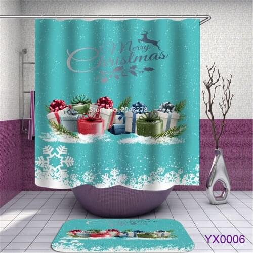 Christmas Santa Claus Snowman Pattern Waterproof and Mildew Proof with Hook Water Shower Curtain Holiday Bathroom Decoration