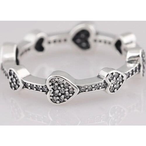 S925 Alluring Hearts Clear Crystal Ring For Women Wedding Party Gift fit Lady Fine Jewelry