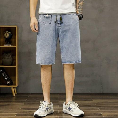 Blue Washed Jeans Mens Summer Thin Oversize Overalls Loose Denim Five-point Wide-leg Pants Casual Trendy Straight Shorts M-7XL