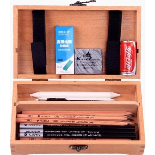 Solid Wood Stationery Box Sketch Pencil Box Wooden Art Storage Box Multifunctional Wooden Art Student Special Pencil Bag