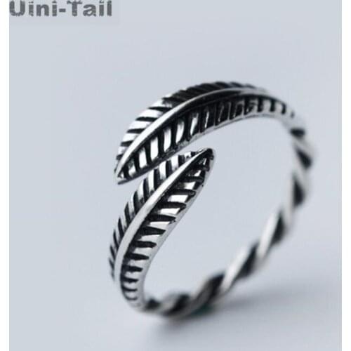 Uini-Tail new design hot-selling 925 sterling silver retro feather open ring simple fashion trendy flowing high-quality jewelry