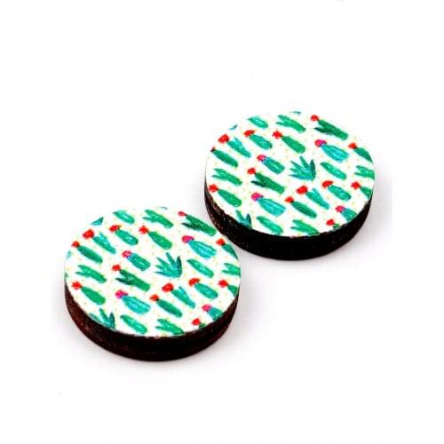 Unique 3D Flower Embossed 16mm Round Coloured Drawing pattern Laser Cut wood Cabochon DIY for Rings, Earring,Brooch,Necklace