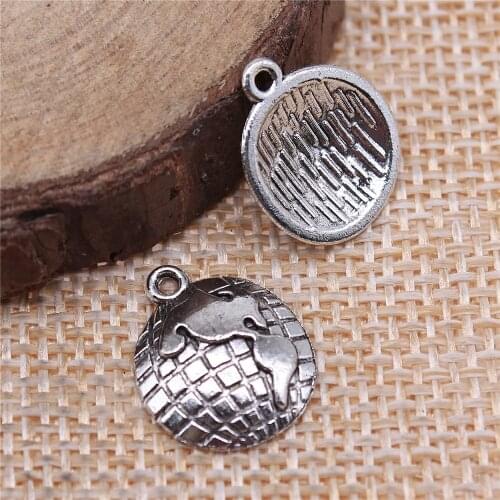 WYSIWYG 10pcs 16x13mm Globe Charm Pendants For Jewelry Making Antique Silver Color Globe Pendants Charm Globe