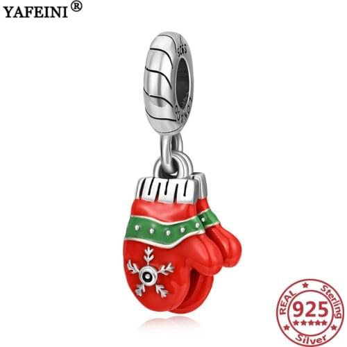 YAFEINI 925 Sterling Silver Christmas Glove Necklace Pendant Christmas Jewelry Charms Silver 925 Woman Jewelry Mom Gift Necklace