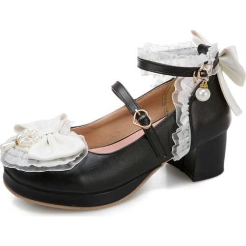 Japanese Kawaii Lolita Girls Heart Sweat School Round Toe Shoes for Women Student Anime Tea Party Lace Ruffle Socks Tea Party