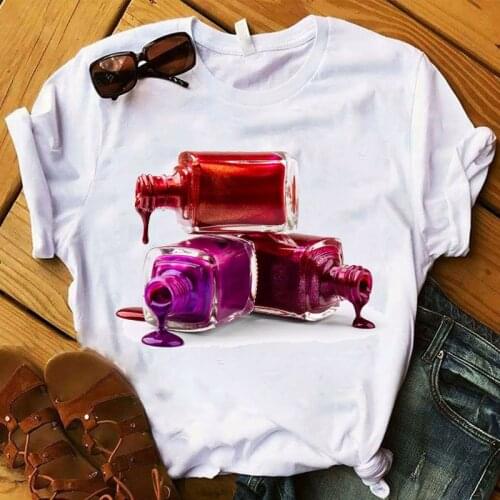 Womens Shirt 3D Paint Nail Polish Pattern T Shirt Women Summer Short Sleeve Harajuku Tops T-shirt Female Ladies Clothes Tshirt
