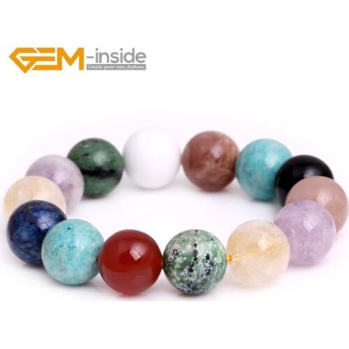 6/8/10/12/14mm Natural Multicolor Mixed Bead Elastic Bracelet Jewelry for Women Xmas New Gifts Wholesale!!GEM-inside
