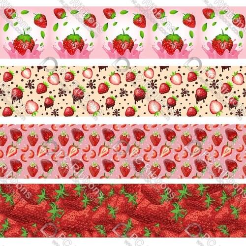 16-75MM CartoonStrawberry Printed Grosgrain&Satin Ribbon DIY Handmade Materials Christmas Wedding Gift Wrap Tape 50yards