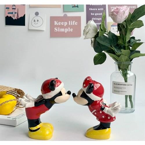 2PCS/lot 12cm Mickey Minnie seasoning can Mickey Mouse couple pepper can seasoning bottle ceramic creative ornaments