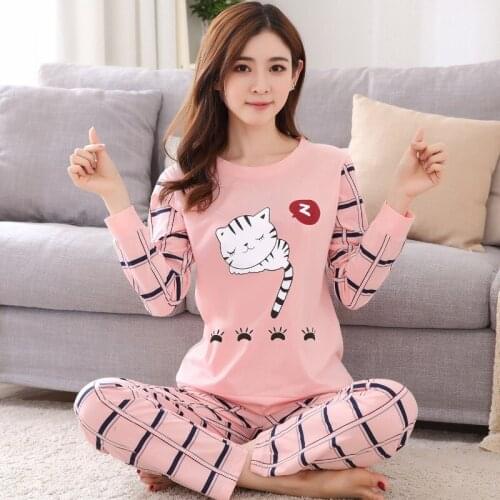 2019 Spring Thin Cartoon Printed Long Sleeve Sleepwear Women Pajamas Set Cute Casual Homewear Female Pyjamas