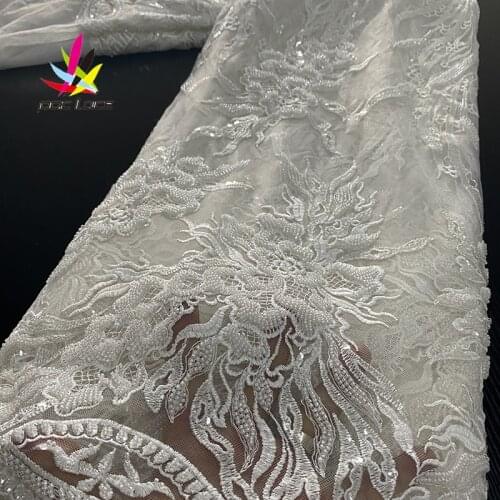 African High-end Mesh Handmade Beaded Lace Fabric 2020 High Quality French Net Tulle Lace Fabrics Nigerian White Lace