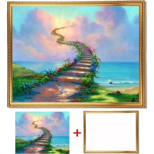 Framed Full Round Drill 5D DIY Diamond Painting "Heaven stairs" 3D Embroidery Cross Stitch Rhinestone Home Decor Gift