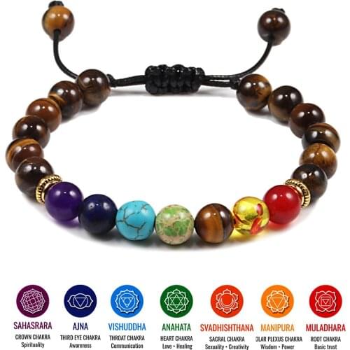7 Chakra Bracelet Natural Lava Stone Multicolor Beads Bracelets For Men Women Weave Rope Bangles Adjustable Homme Jewelry Gifts