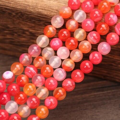 Orange Red Beads Round Banded Agat Natural Stone Beads For Jewelry Making DIY Bracelet Necklace 4 6 8 10 12 mm 15