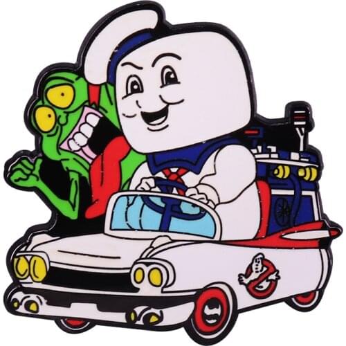 Ghostbusters ambulance enamel pin Marshmallow man and Slimer fans fun addition