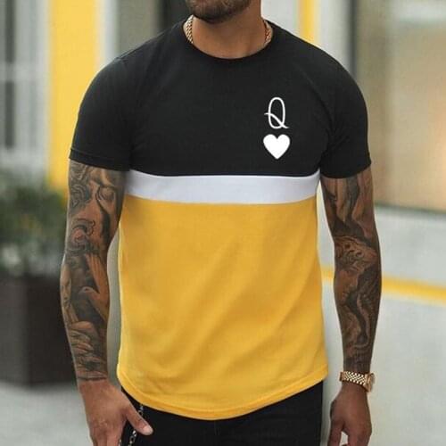 New Mens T-shirt Summer Color Matching Round Neck Short Sleeve Casual Clothes Poker Print Loose Plus Size T Shirt For Men Top
