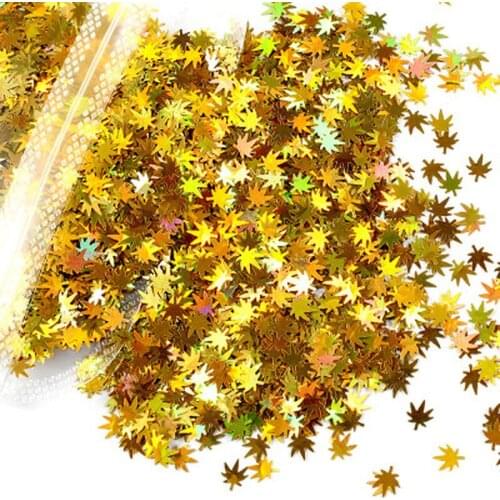 Holographic Maple Leaf Nail Art Sequins Chameleon Nail Glitter Flakes Laser Fall Leaves Nail Supplies Nail Art Decoration 10g