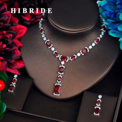 HIBRIDE Sparkling Fashion Red Cubic Zircon Jewelry Sets For Women Necklace Set Wedding Dress Accessories Party Show N-513