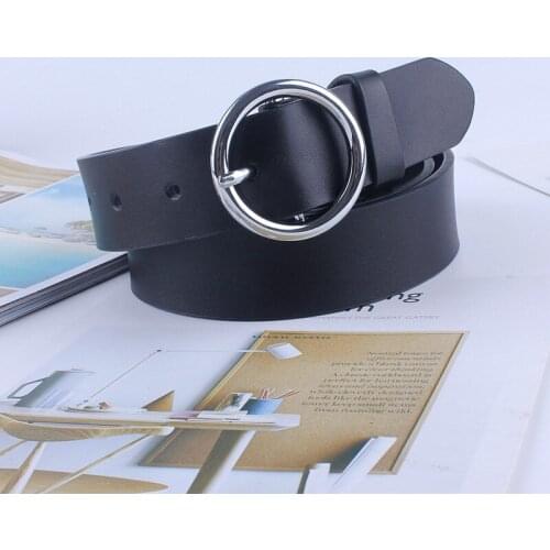 Classic ladies metal round buckle wide leather belts for women female for dresses jeans waist straps casual brown black