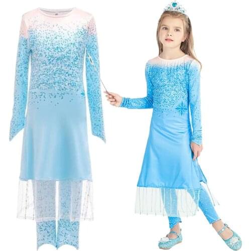 Fancy Cosplay Snow Queen Princess Dress Clothing Girls Elsa Dress+PantsAnna Kids Childrens Costumes Birthday Party Infantil