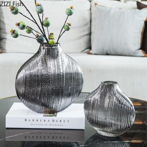 Creative Silver Brushed Glass Vase Living Room Porch Decoration Flower Arrangement Hydroponic Vase Flower Pot Home Decoration