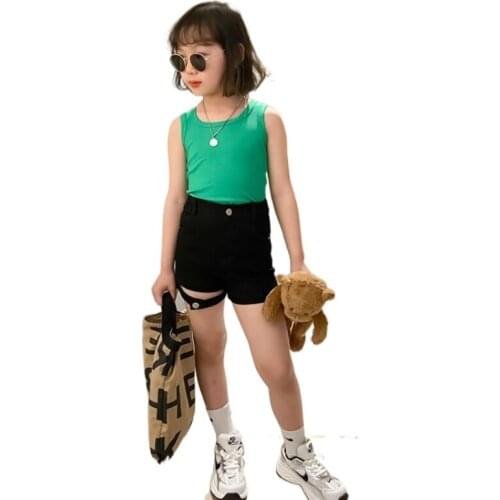 2021 Summer Girl Shorts Personality Irregular Cotton Children Elastic Fashion Denim Shorts