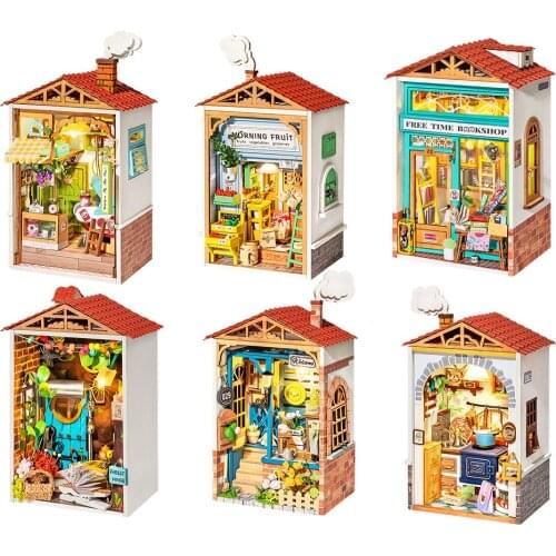 3D Handmade DIY Wooden Dollhouse Miniature City Street View Doll Houses with Furniture Kit Educational Assemble Toy