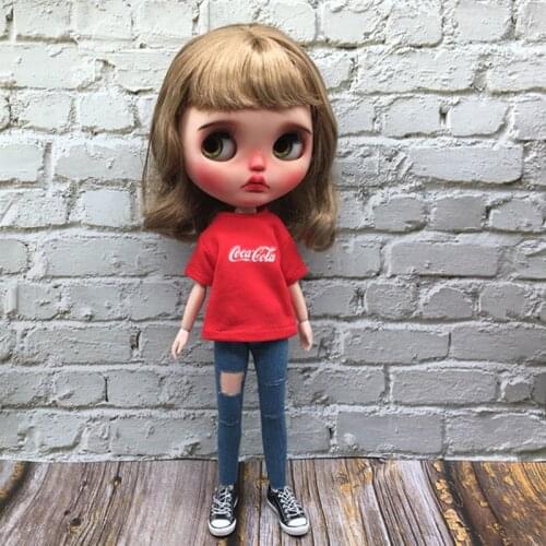 Fashion New Blyth Doll Clothes Red T-shirt or jeans for azone, licca, Barbies, Blyth Pant for 1/6 Doll Accessories