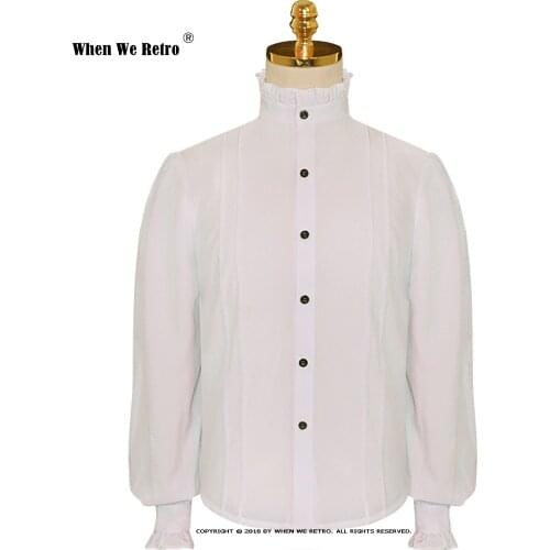 2021 Mens Renaissance Clothing Shirt Medieval Steampunk Pirate Tops Chemise Homme White Vintage Shirts for Men VD1987