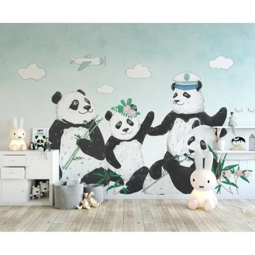 Custom mural 3d wall mural on the wall Modern black and white cartoon panda childrens room photo wallpaper in the living room