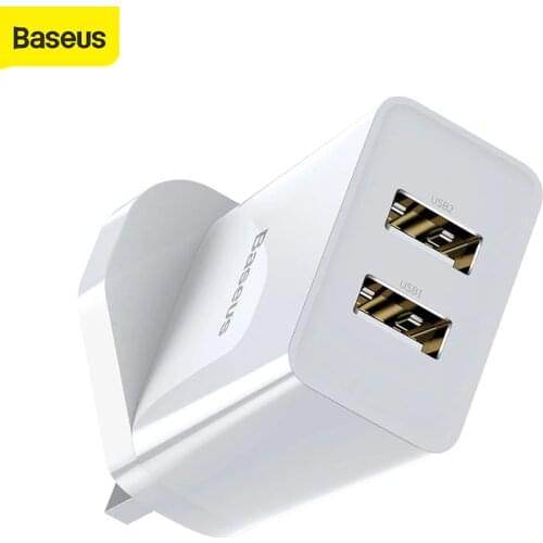 Baseus Dual USB Wall Charger for iPhone UK Plug USB Charger Portable Travel Charger Mini Quick Charging for Huawei