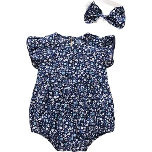 Summer New Baby Girl Clothes Floral Flying Sleeve Ruffle Rompers Baby Cotton One-Piece Rompers Children Outfits