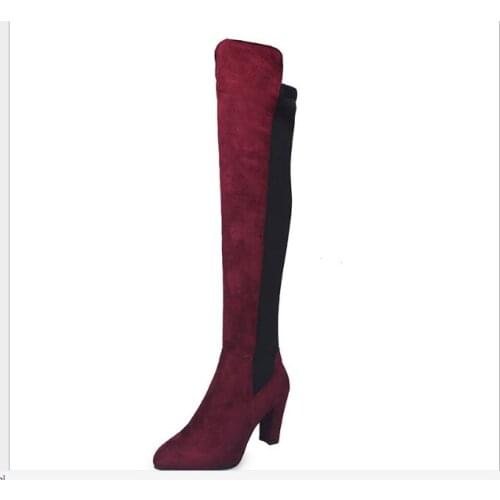 New Suedes Leather Women Over The Knee Boots Color matching Sexy High Heels Autumn Woman Shoes Winter Women Boots Size