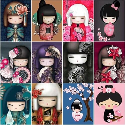 New DIY 5D Diamond PaintingFull Square Round Drill Kimono doll Diamond Embroidery Flower Scenery Cross Stitch Scenery Home Decor