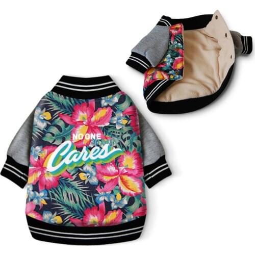Dog Clothes Winter Coat Jacket Hawaii Aloha Pet Clothes Cotton Padded Warm Pet Jacket ropa perro Flower Print Dog Clothing 35S2