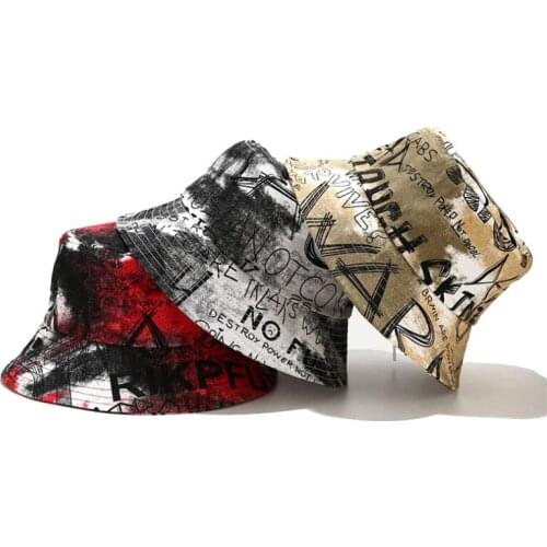 Fashion Bucket Hat Graffiti Letter Fisherman Hat Men Hat Summer Sun Cap Panama Fold Beach Travel Outdoor Camouflage Hats