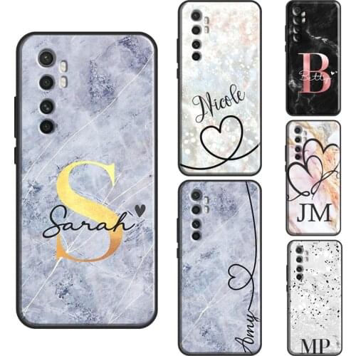 PERSONALISED Grey Marble initials name Case For POCO X3 Coque POCO F2 Pro F1 For Xiaomi Mi Note 10 Lite Ultra A3 9 9T Pro Cover