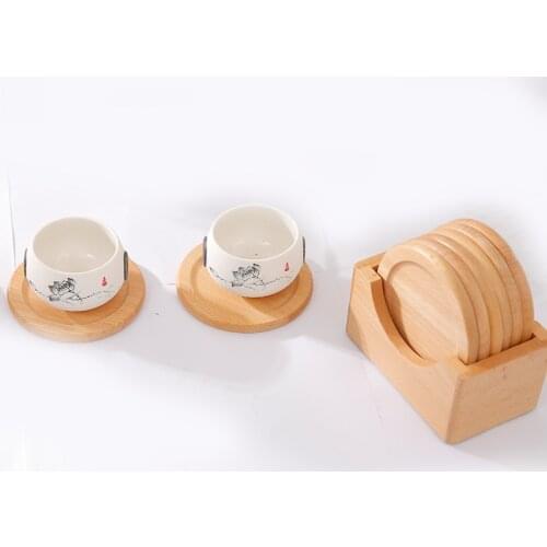 Coffee cups wooden coasters beech round heat insulation mats creative solid wood small plate cup cushion spot placemat