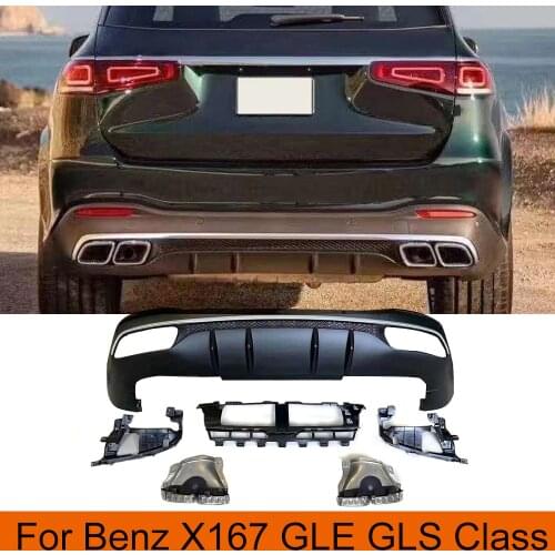 PP Rear Bumper Diffuser Lip Chin Spoiler for Mercedes Benz X167 GLE GLS SUV 2020 2021 Rear Bumper Diffuser with Exhaust Tips