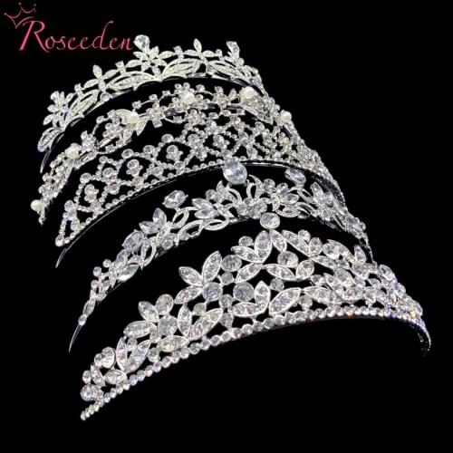 Rhodium Rhinestone Wedding Crown Tiara Crystal Bride Bridesmaid Hair Accessories Women Bride Queen Tiara RE4352