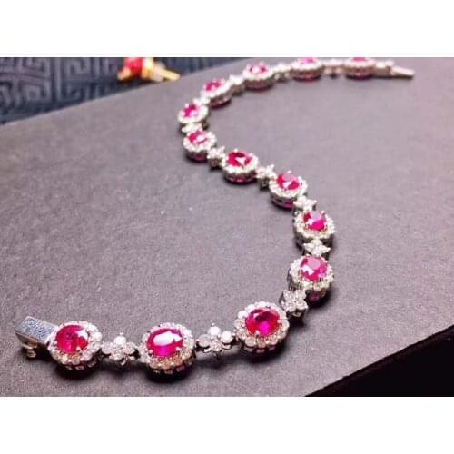 Wedding Bracelet Natural And Real Ruby bangle Bracelet Solid S925 Sterling Silver For Women Color GemFine Jewelry