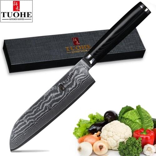 TUOHE 7 Inch Santoku Knife VG10 Damascus steel Kitchen Knife Very Sharp Japanese Style Chef Knife Kitchen Tool